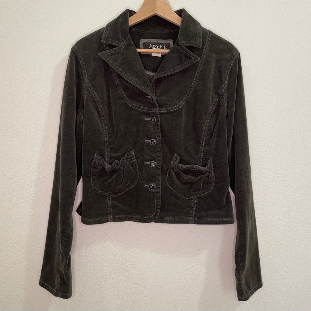 Vintage Macy’s Nori Cropped Fitted Waist Corduroy Jacket -  Olive Gray